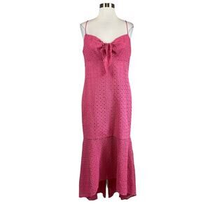 Aidan Mattox Women's Dress Size 8 Pink Eyelet Lace Cut Out High Low Sheath